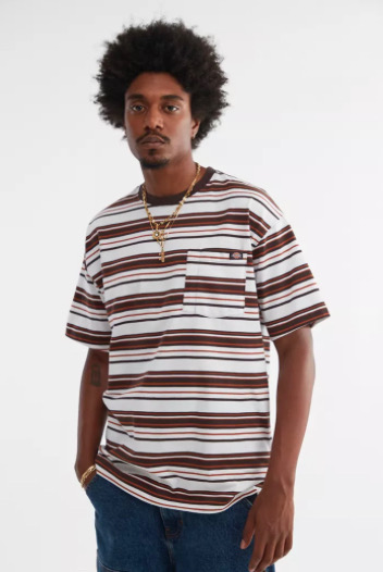 Men's brown striped tee model