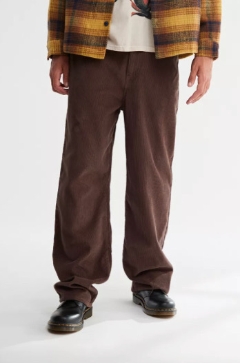 Men's brown corduroy pants model