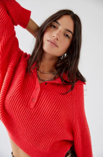 Women's henley sweater model